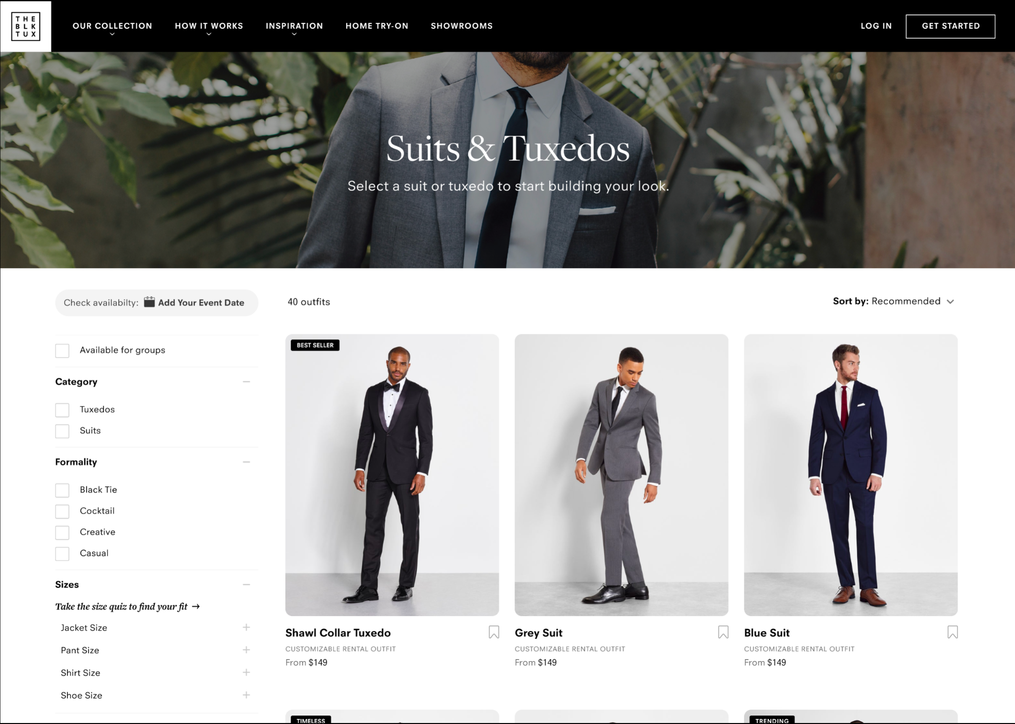 Redesigned Suits & Tuxedos collection page
