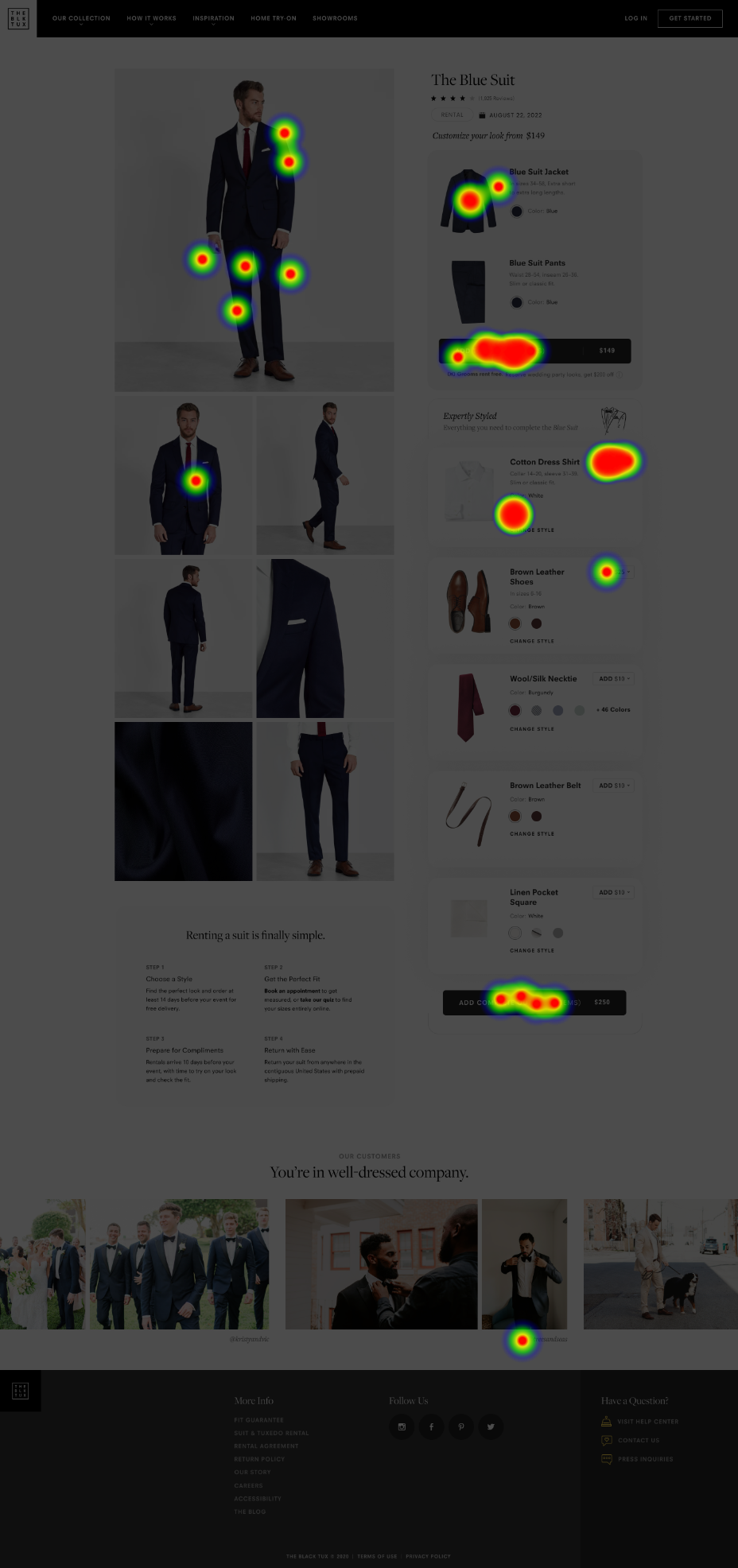 First-click heatmap on the product page